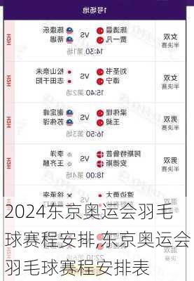 东京奥运会羽毛球赛程安排,东京奥运会羽毛球赛程安排表