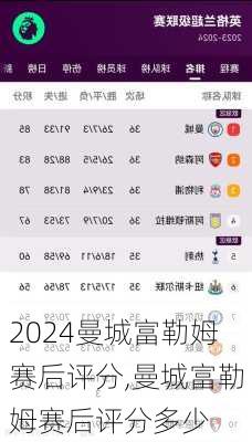 曼城富勒姆赛后评分,曼城富勒姆赛后评分多少