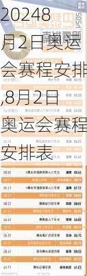 8月2日奥运会赛程安排,8月2日奥运会赛程安排表