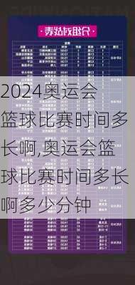 奥运会篮球比赛时间多长啊,奥运会篮球比赛时间多长啊多少分钟