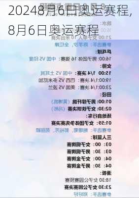 8月6曰奥运赛程,8月6日奥运赛程