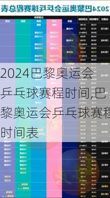 巴黎奥运会乒乓球赛程时间,巴黎奥运会乒乓球赛程时间表
