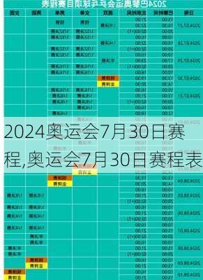 奥运会7月30日赛程,奥运会7月30日赛程表