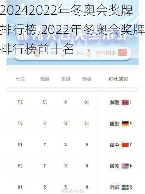 2022年冬奥会奖牌排行榜,2022年冬奥会奖牌排行榜前十名