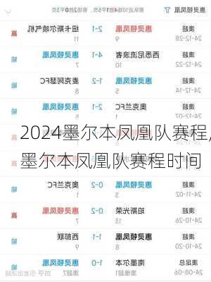墨尔本凤凰队赛程,墨尔本凤凰队赛程时间
