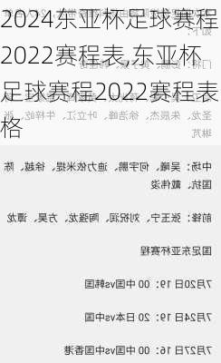东亚杯足球赛程2022赛程表,东亚杯足球赛程2022赛程表格