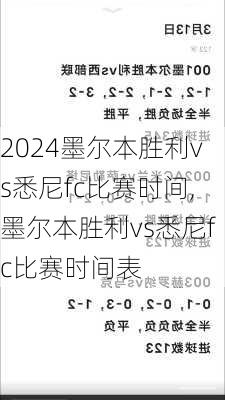 墨尔本胜利vs悉尼fc比赛时间,墨尔本胜利vs悉尼fc比赛时间表