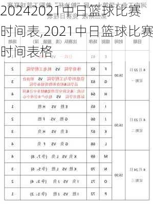 2021中日篮球比赛时间表,2021中日篮球比赛时间表格