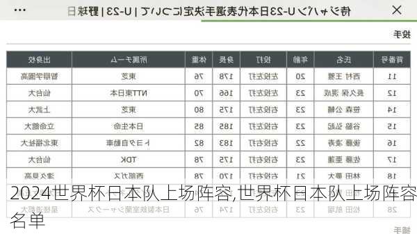 世界杯日本队上场阵容,世界杯日本队上场阵容名单