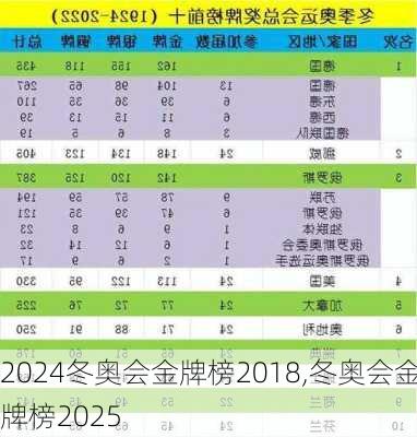 冬奥会金牌榜2018,冬奥会金牌榜2025
