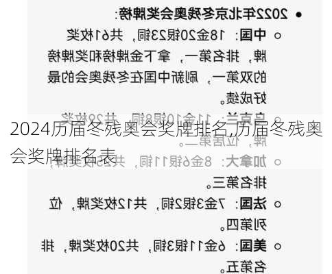 历届冬残奥会奖牌排名,历届冬残奥会奖牌排名表