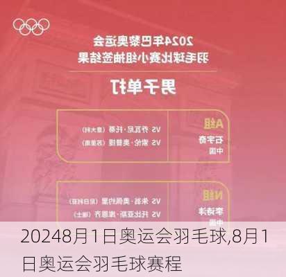 8月1日奥运会羽毛球,8月1日奥运会羽毛球赛程