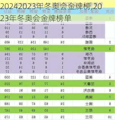 2023年冬奥会金牌榜,2023年冬奥会金牌榜单