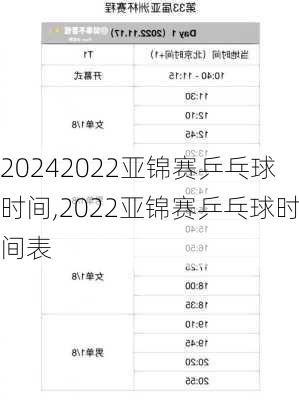2022亚锦赛乒乓球时间,2022亚锦赛乒乓球时间表