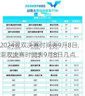混双决赛时间表9月8日,混双决赛时间表9月8日几点