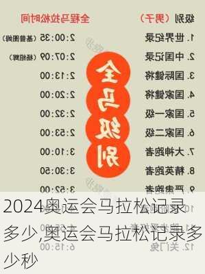 奥运会马拉松记录多少,奥运会马拉松记录多少秒
