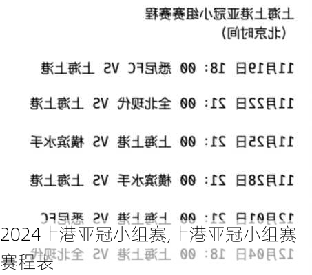 上港亚冠小组赛,上港亚冠小组赛赛程表