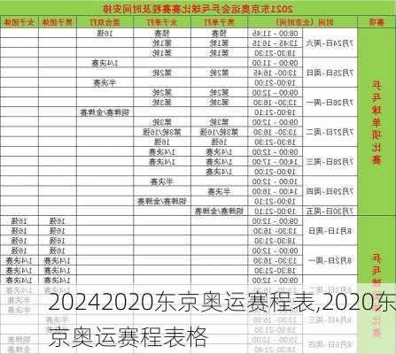 2020东京奥运赛程表,2020东京奥运赛程表格
