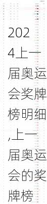 上一届奥运会奖牌榜明细,上一届奥运会的奖牌榜