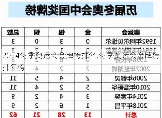 冬季奥运会金牌榜排名,冬季奥运会金牌榜排名榜