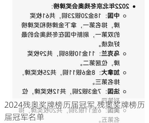 残奥奖牌榜历届冠军,残奥奖牌榜历届冠军名单