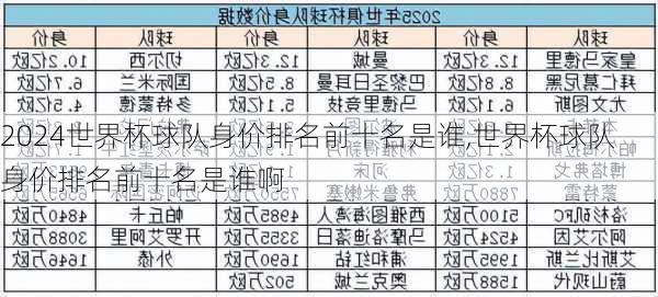 世界杯球队身价排名前十名是谁,世界杯球队身价排名前十名是谁啊