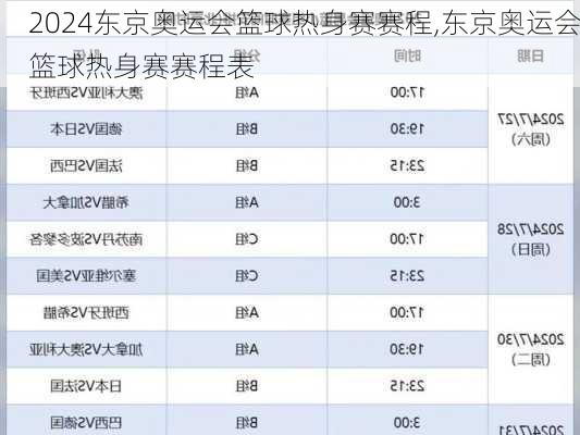 东京奥运会篮球热身赛赛程,东京奥运会篮球热身赛赛程表