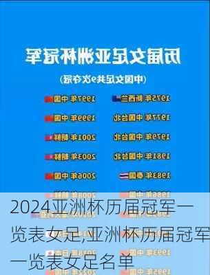 亚洲杯历届冠军一览表女足,亚洲杯历届冠军一览表女足名单