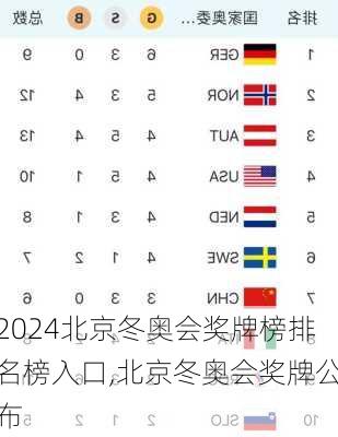 北京冬奥会奖牌榜排名榜入口,北京冬奥会奖牌公布