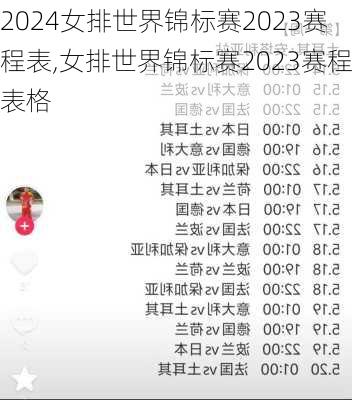 女排世界锦标赛2023赛程表,女排世界锦标赛2023赛程表格