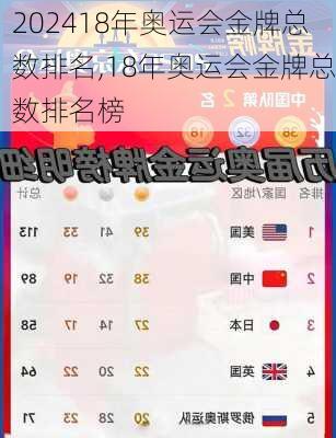 18年奥运会金牌总数排名,18年奥运会金牌总数排名榜