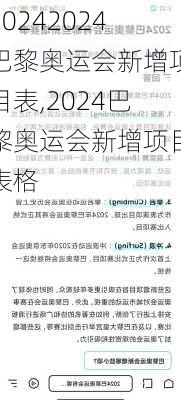 2024巴黎奥运会新增项目表,2024巴黎奥运会新增项目表格