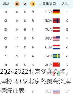 2022北京冬奥会奖牌榜,2022北京冬奥会奖牌榜统计表